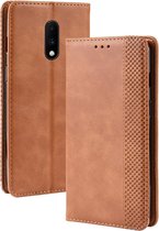 Magnetische gesp Retro Crazy Horse Texture Horizontale Flip Leather Case voor OnePlus 7, met houder & kaartsleuven & fotolijst (bruin)