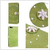Voor iPhone XR Pressed Printing Sticking Drill Pattern Horizontal Flip PU Leather Case with Holder & Card Slots & Wallet & & Lanyard (Groen)