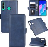 Voor Huawei P40 Lite E / Y7P Dual-side magnetische gesp horizontale flip lederen tas met houder & kaartsleuven & portemonnee (donkerblauw)