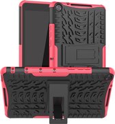 Voor Huawei MediaPad M5 Lite 8 Tire Texture TPU + PC schokbestendig hoesje met houder (roze)