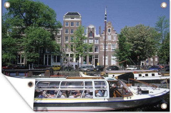 Croisière sur les canaux dans le Brouwersgracht à Amsterdam affiche de jardin 120x80 cm - Toile de jardin / Toile d'extérieur / Peintures d'extérieur (décoration de jardin)