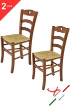Tommychairs - Lot de 2 chaises modèle Cuore. Idéal pour le secteur de la restauration mais également très adapté à votre cuisine ou salle à manger. Couleur noyer avec passepoil de siège en paille