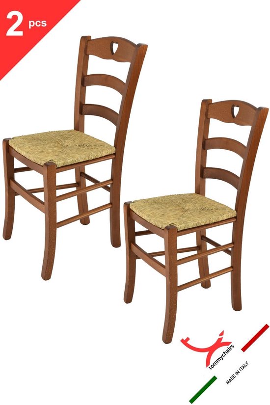 Tommychairs Cuore - Eetkamerstoelen - Set van 2 - Licht Walnoot - Rotan