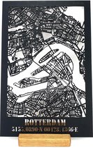 Standing Citymap Rotterdam Zwart hout - 25x35 cm - Stadskaart woondecoratie - Wanddecoratie - WoodWideCities