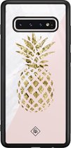 Samsung S10 hoesje glass - Ananas | Samsung Galaxy S10 case | Hardcase backcover zwart