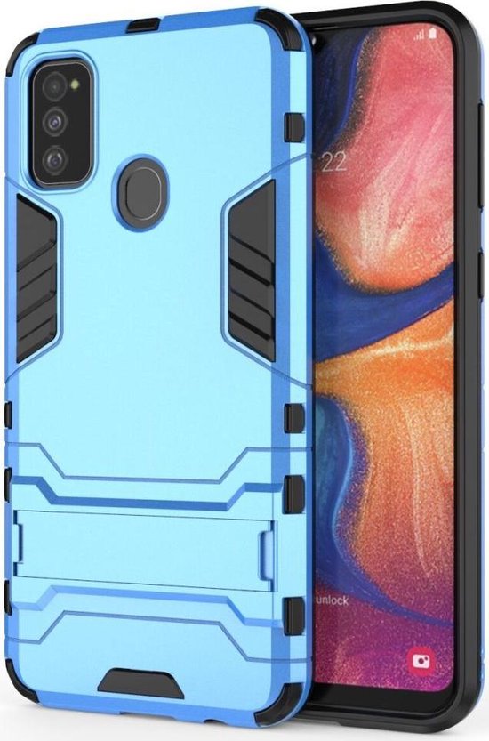 Bol Com Samsung Galaxy M21 Hoesje Back Cover Met Kickstand Licht Blauw