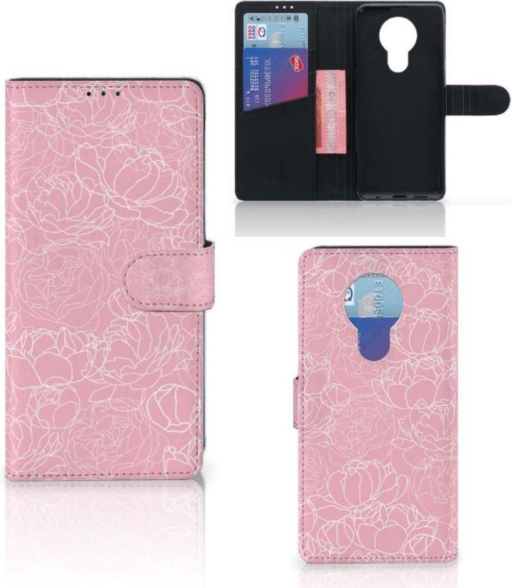 Book Case voor Nokia 5.3 Hoesje White Flowers