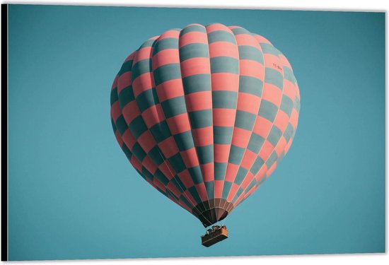Dibond –Rood Zwart Geblokte Luchtballon– 90x60 Foto op Aluminium (Wanddecoratie van metaal)