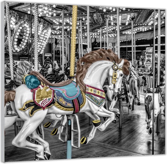Acrylglas –Wit Klassiek Paard in Draaimolen– 80x80 (Wanddecoratie op Acrylglas)