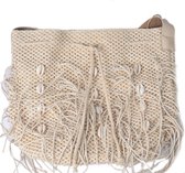 Dielay - Gevlochten Tas met Schelpen - Crossbody Bag - 31x26 cm - Beige