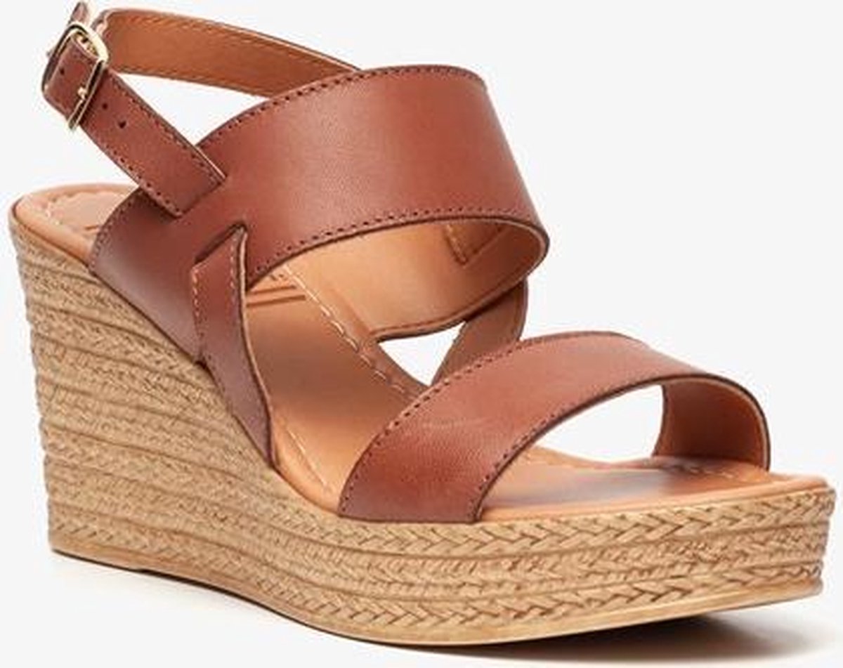 TwoDay leren dames sleehak sandalen - Bruin - Maat 41 | bol