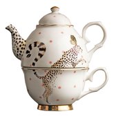 Yvonne Ellen - Tea-For-One Theepot met bijpassend Kopje - Cheetah/luipaard - Bone China Porselein in giftbox