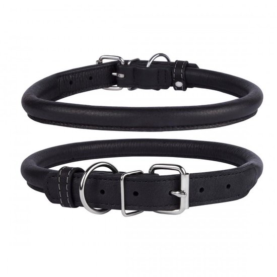 Collar Soft - Ronde leren halsband - Zwart - Maat S