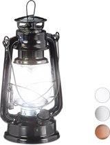 Relaxdays lantaarn led - stormlamp - windlicht - led olielamp - retro stijl op batterijen - zwart
