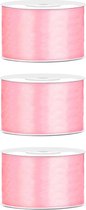 3x Hobby/decoratie licht roze satijnen sierlinten 3,8 cm/38 mm x 25 meter - Cadeaulint satijnlint/ribbon - Licht roze linten - Hobbymateriaal benodigdheden - Verpakkingsmaterialen