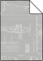 Proefstaal ESTAhome behang constructietekeningen van vliegtuigen taupe - 128811 - 26,5 x 21 cm