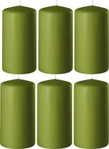 6x Olijf groene cilinderkaarsen/stompkaarsen 6 x 15 cm 58 branduren - Geurloze kaarsen olijf groen - Woondecoraties