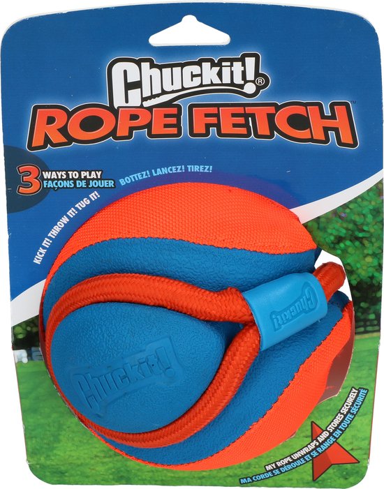 Chuckit! Rope Fetch - Hondenspeelgoed - Hondenbal - Drijvend - EVA-foam/Canvas - Ø13 cm - Oranje/Blauw
