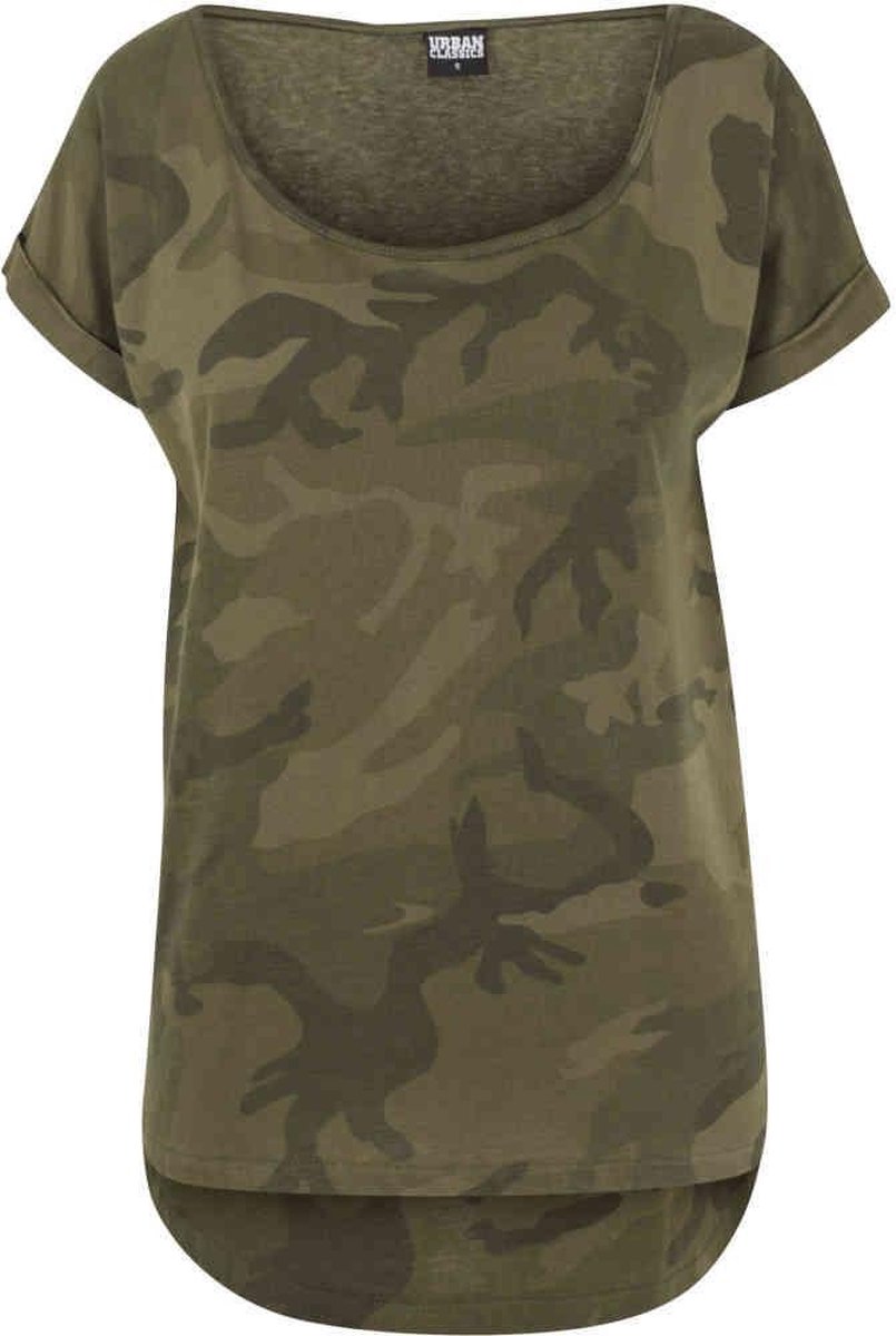 Urban Classics Camo Back Shaped Tee Dames T-shirt donkercamouflage XL Donker Camouflage