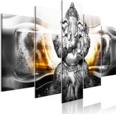 Schilderijen Op Canvas - Schilderij - Buddha Style (5 Parts) Silver Wide 200x100 - Artgeist Schilderij