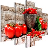 Schilderijen Op Canvas - Schilderij - Red Vegetables (5 Parts) Brick Wide 100x50 - Artgeist Schilderij