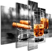 Schilderijen Op Canvas - Schilderij - Cigars and Whiskey (5 Parts) Wide 225x100 - Artgeist Schilderij