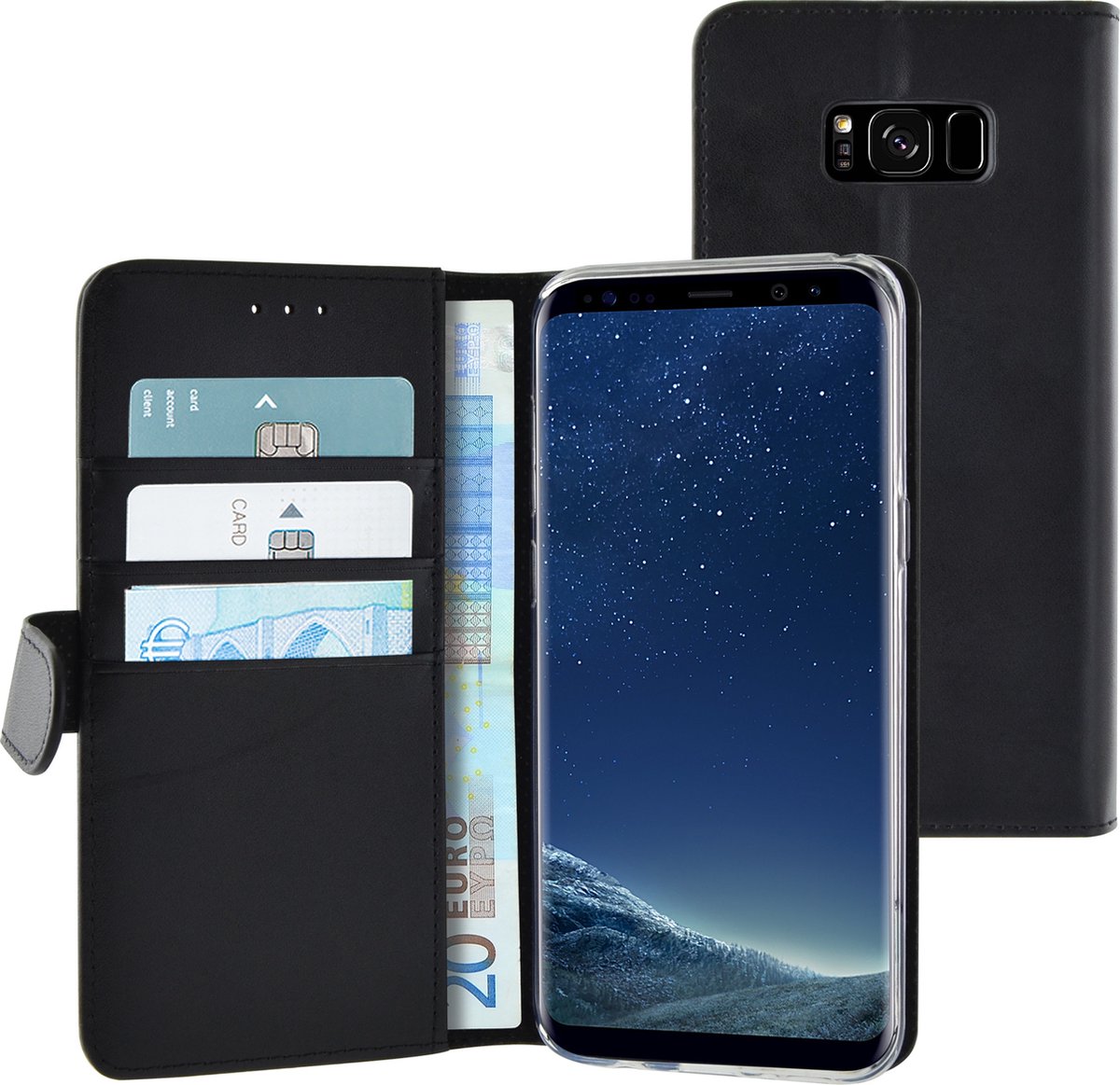 Azuri walletcase magnetic closure & cardslots - zwart - Samsung Galaxy S8 Plus