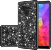 Voor LG Q Stylo 6 Glitter Poeder Contrast Huid Schokbestendig Siliconen + PC Beschermhoes (Zwart)