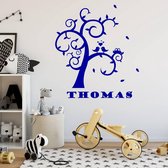 Muursticker Boom Met Vogels En Naam - Donkerblauw - 40 x 36 cm - baby en kinderkamer naam stickers dieren