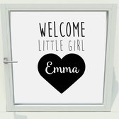 Geboorte Sticker Welcome Little Girl Met Naam - Oranje - 60 x 91 cm - raam en deur stickers - geboorte stickers