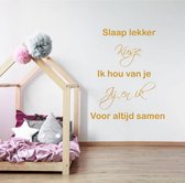 Muursticker Slaaplekker Kusje Ik Hou Van Je... -  Goud -  112 x 140 cm  -  slaapkamer  alle - Muursticker4Sale