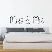 Muursticker Mrs & Mr -  Geel -  160 x 35 cm  -  slaapkamer  engelse teksten  alle - Muursticker4Sale