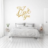Muursticker I Love You Met Hartjes -  Goud -  120 x 120 cm  -  slaapkamer  engelse teksten  alle - Muursticker4Sale