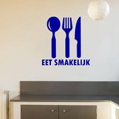 Muursticker Eet Smakelijk Met Bestek - Donkerblauw - 80 x 74 cm - keuken alle