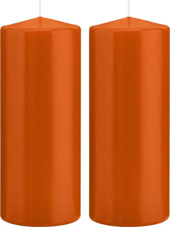 2x Oranje cilinderkaarsen/stompkaarsen 8 x 20 cm 119 branduren - Geurloze kaarsen oranje - Woondecoraties