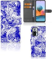 Book Style Case Xiaomi Redmi Note 10 Pro Smartphone Hoesje Angel Skull Blue