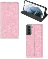 Telefoonhoesje Tekst Geschikt voor Samsung Galaxy S21 FE Smart Cover Witte Bloemen