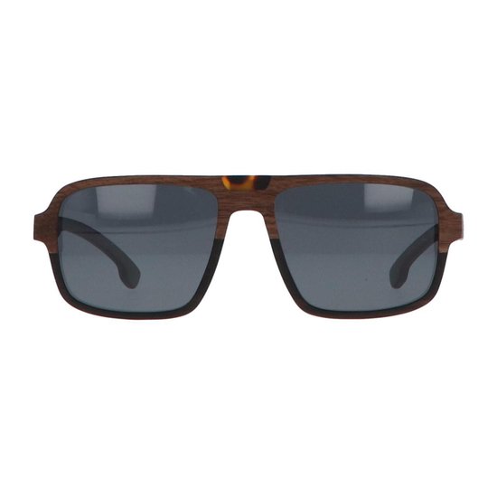 5one® Piloot Walnut Square - walnoot Houten Zonnebril - grijze lens van 5one® — afbeelding 3