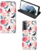 Flipcase Cadeautjes Moederdag Geschikt voor Samsung Galaxy S21 FE Smartphone Hoesje Butterfly Roses