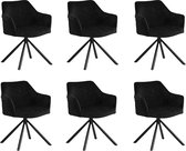Bronx71® Velvet eetkamerstoel Furtado draaibaar zwart - Eetkamerstoelen set van 6 - stoel