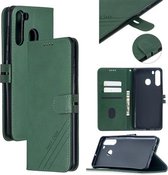 Voor Samsung Galaxy A21 US Versie Stiksels Stijl 2-Kleur Koe Textuur Horizontale Flip PU Lederen Case met Houder & Kaartsleuf & Lanyard (Groen)