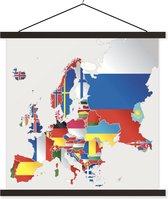 Poster éducatif Carte De L'Europe - 60 X 40 Cm - Avec Drapeaux, Infos Population, Villes, Montagnes - Vernis UV