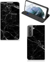 Wallet Book Case Vaderdag Cadeau Geschikt voor Samsung Galaxy S21 FE Telefoonhoesje Marmer Zwart