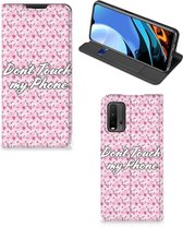 Hoesje Xiaomi Poco M3 | Redmi 9T Bookcase Flowers Pink Don't Touch My Phone