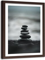 Foto in frame , Opgestapelde Zen stenen , 120x80cm , Zwart wit , Premium print