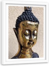 Foto in frame , Het gezicht van een Gouden Boeddha , 120x80cm , Multikleur , Premium print