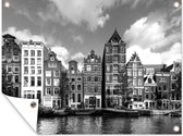 Tuinschilderij Herengracht in Amsterdam - zwart wit - 80x60 cm - Tuinposter - Tuindoek - Buitenposter