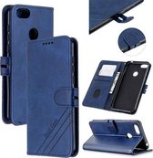 Voor Motorola Moto E6 Spelen Stiksels Stijl 2-Kleur Koe Textuur Horizontale Flip PU Lederen Case met Houder & Kaartsleuf & Lanyard (Blauw)