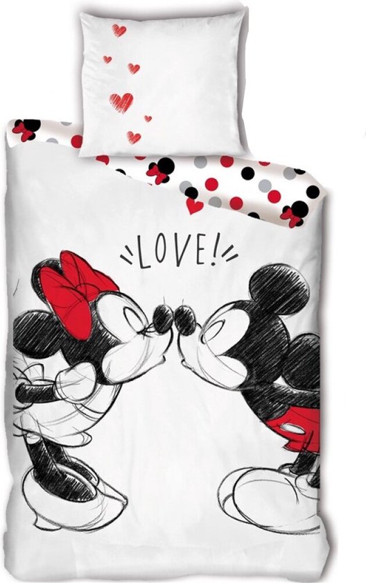 Disney Dekbedovertrek Mickey & Minnie 140 X 200 Cm Katoen Wit