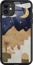 iPhone 11 hoesje glas - Woestijn - Hard Case - Zwart - Backcover - Natuur - Bruin